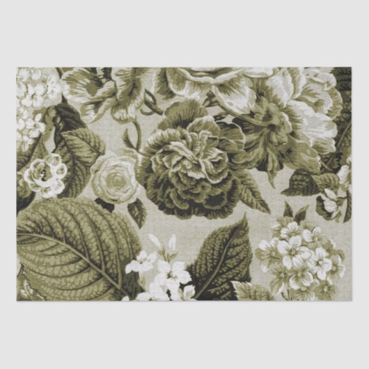 Olive Green Floral Toile No.1 Tissuepapier (Voorkant)