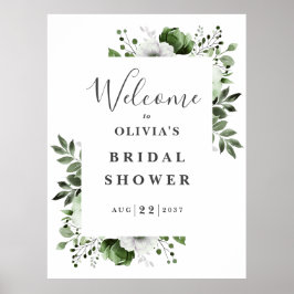Olive Green Floral Vrijgezellenfeest Welkomstbord Poster