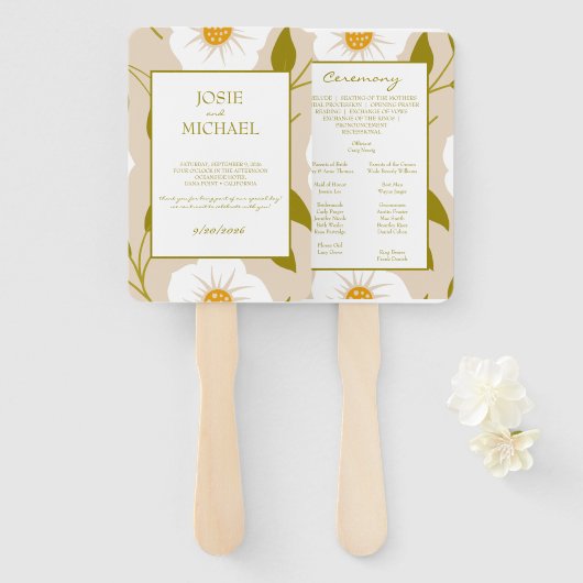 Olive Green Floral Wedding Handwaaier (Voorkant en achterkant)