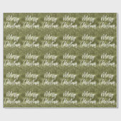 Olive Green Folie Glitter Merry Kerstscript Cadeaupapier (Vlak)