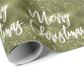 Olive Green Folie Glitter Merry Kerstscript Cadeaupapier (Rol Hoek)