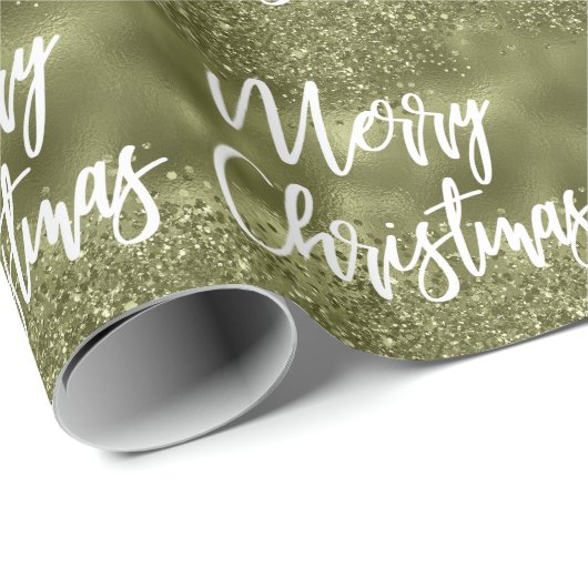 Olive Green Folie Glitter Merry Kerstscript Cadeaupapier (Rol Hoek)