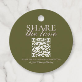 Olive Green Foto's uploaden QR en Hashtag Huwelijk Bedankjes Labels