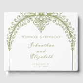 Olive Green French Flourish Arch Wedding Gastenboek (Voorkant)