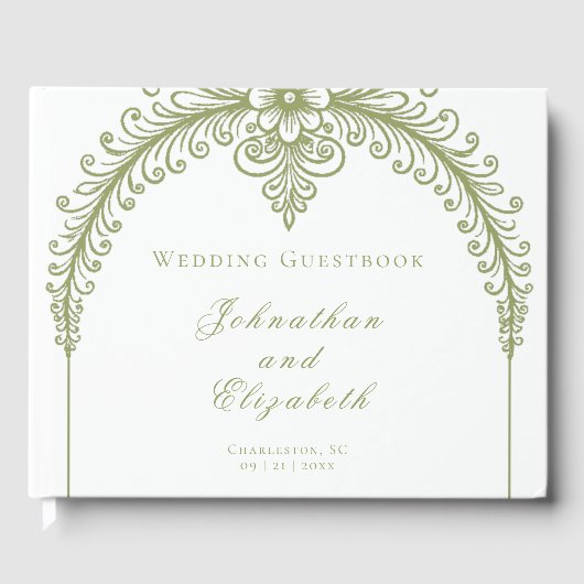 Olive Green French Flourish Arch Wedding Gastenboek (Voorkant)