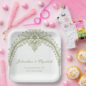 Olive Green French Flourish Arch Wedding Papieren Bordje (Feest)