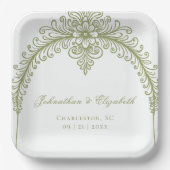 Olive Green French Flourish Arch Wedding Papieren Bordje (Voorkant)