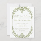 Olive Green French Flourish Frame Rehearsal Dinner Kaart (Voorkant)