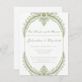 Olive Green French Flourish Frame Rehearsal Dinner Kaart (Voorkant / Achterkant)
