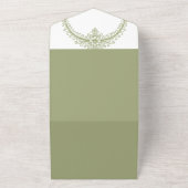 Olive Green French Flourish Frame Wedding All In One Uitnodiging (Buitenkant)