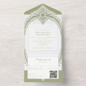 Olive Green French Flourish Frame Wedding All In One Uitnodiging (Binnen)