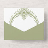 Olive Green French Flourish Frame Wedding All In One Uitnodiging (Achterkant)