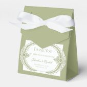 Olive Green French Flourish Frame Wedding Bedankdoosjes (Voorkant Zijde)