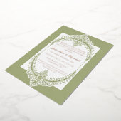 Olive Green French Flourish Frame Wedding Folie Uitnodiging (Gedraaid)