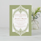 Olive Green French Flourish Frame Wedding Folie Uitnodiging (Staand Voorkant)