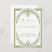 Olive Green French Flourish Frame Wedding Informatiekaartje (Voorkant / Achterkant)