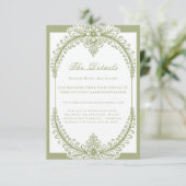 Olive Green French Flourish Frame Wedding Informatiekaartje (Staand voorkant)