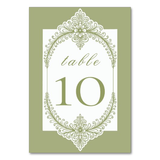 Olive Green French Flourish Frame Wedding Kaart (Achterkant)