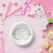 Olive Green French Flourish Frame Wedding Papieren Kommen (Feest)