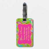 Olive Green Fuchsia Pink Modern Paisley Monogram Bagagelabel (Achterkant verticaal)