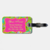 Olive Green Fuchsia Pink Modern Paisley Monogram Bagagelabel (Achterkant horizontaal)