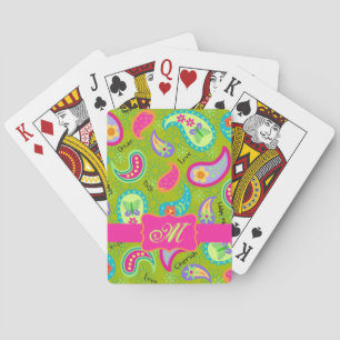 Olive Green Fuchsia Pink Modern Paisley Monogram Speelkaarten