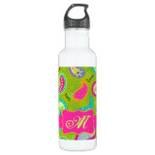 Olive Green Fuchsia Pink Modern Paisley Monogram Waterfles (Voorkant)