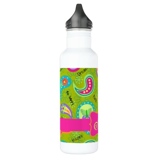 Olive Green Fuchsia Pink Modern Paisley Monogram Waterfles (Links)