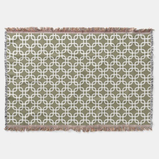 Olive Green Geometric Links Patroon Deken (Voorkant)