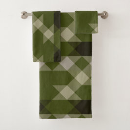 olive green geometric pattern bad handdoek