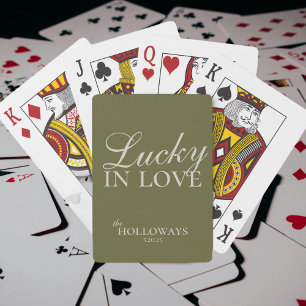 Olive Green gepersonaliseerde bruiloft gastenboek Pokerkaarten