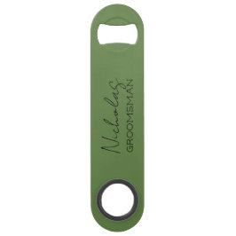 Olive Green Gepersonaliseerde Groomsman Speed Flessenopener