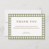 Olive Green Gingham Baby shower Bedankkaart (Voorkant)