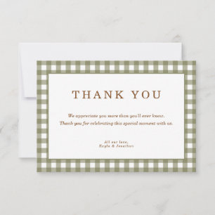 Olive Green Gingham Baby shower Bedankkaart