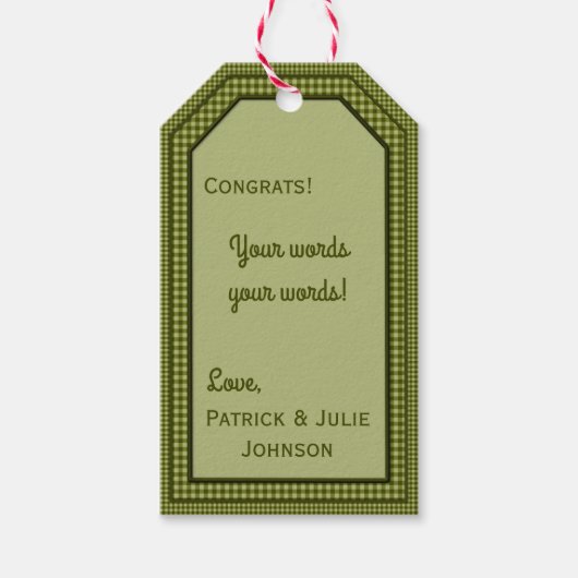Olive Green Gingham-HANG/GIFT LABEL SJABLOON Cadeaulabel (Voorkant)