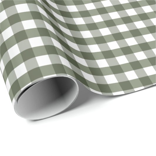 Olive Green Gingham Patterned Cadeaupapier (Rol Hoek)