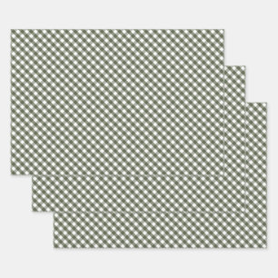 Olive Green Gingham Patterned Inpakpapier Vel