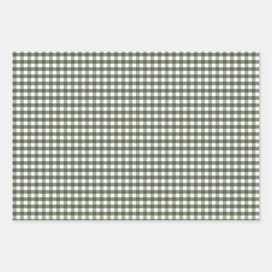 Olive Green Gingham Patterned Inpakpapier Vel (Voorkant)