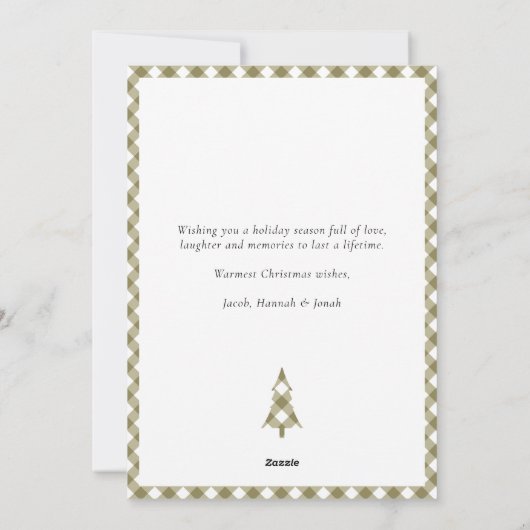 Olive Green Gingham Plaid Pattern Photo Christmas Feestdagenkaart (Achterkant)
