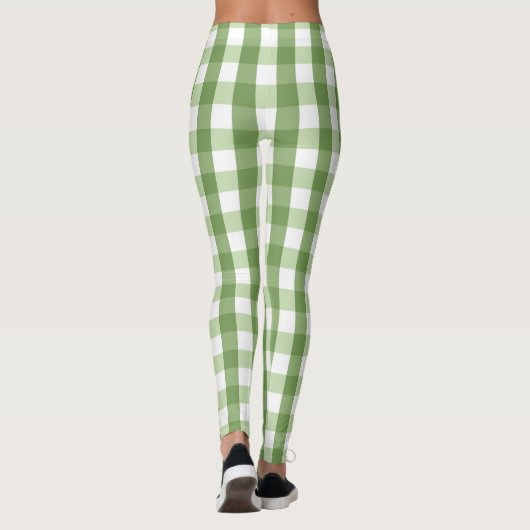 Olive Green Gingham Pset Trendy Pattern Leggings (Achterkant)