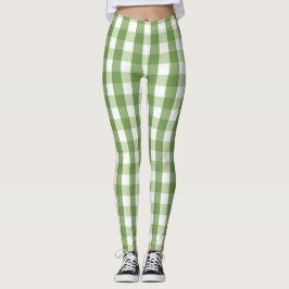 Olive Green Gingham Pset Trendy Pattern Leggings