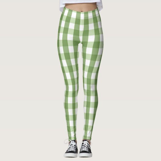 Olive Green Gingham Pset Trendy Pattern Leggings (Voorkant)