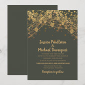 Olive Green Glitter String Lights Wedding Kaart (Voorkant / Achterkant)