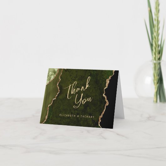 Olive Green Gold Agaat Script Wedding Bedankt Kaart (Voorkant)