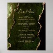 Olive Green Gold Agate Script Wedding Bar Menu Poster (Voorkant)