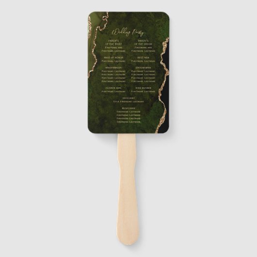 Olive Green Gold Agate Script Wedding Program Handwaaier (Achterkant)