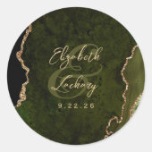Olive Green Gold Agate Script Wedding Ronde Sticker (Voorkant)
