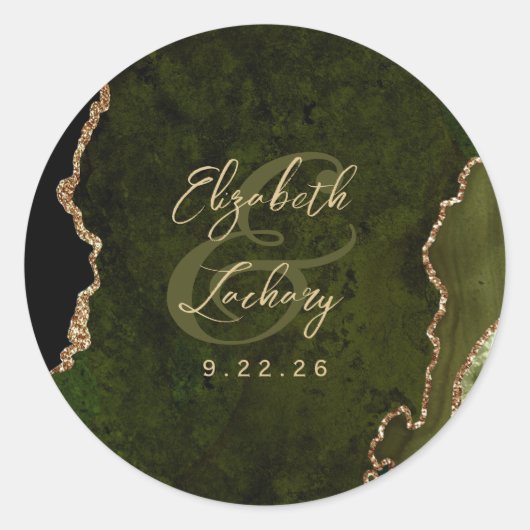 Olive Green Gold Agate Script Wedding Ronde Sticker (Voorkant)