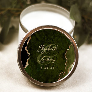 Olive Green Gold Agate Script Wedding Ronde Sticker