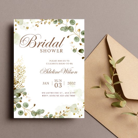 Olive Green & Gold Botanical Vrijgezellenfeest Inv Kaart